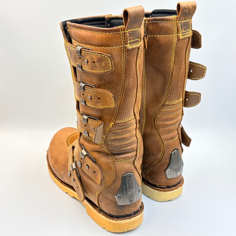 Icon 1000 Elsinore Mens 8.5 Brown Leather Motorcycle Boots Buckle Rugged Biker - Picture 4 of 16